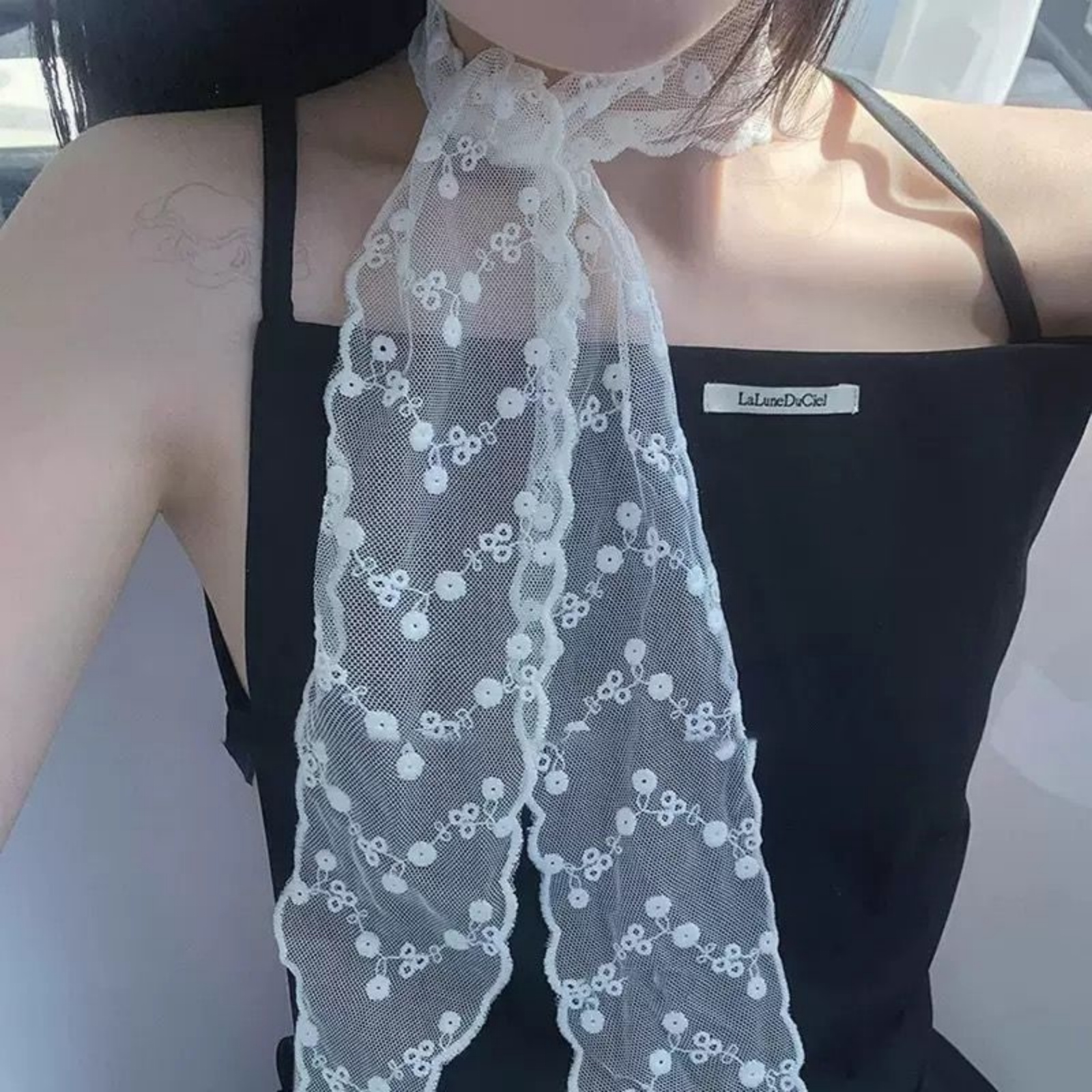 Korean Ins White Lace Ribbon S – Ascot Neck Scarf recenzja i cena