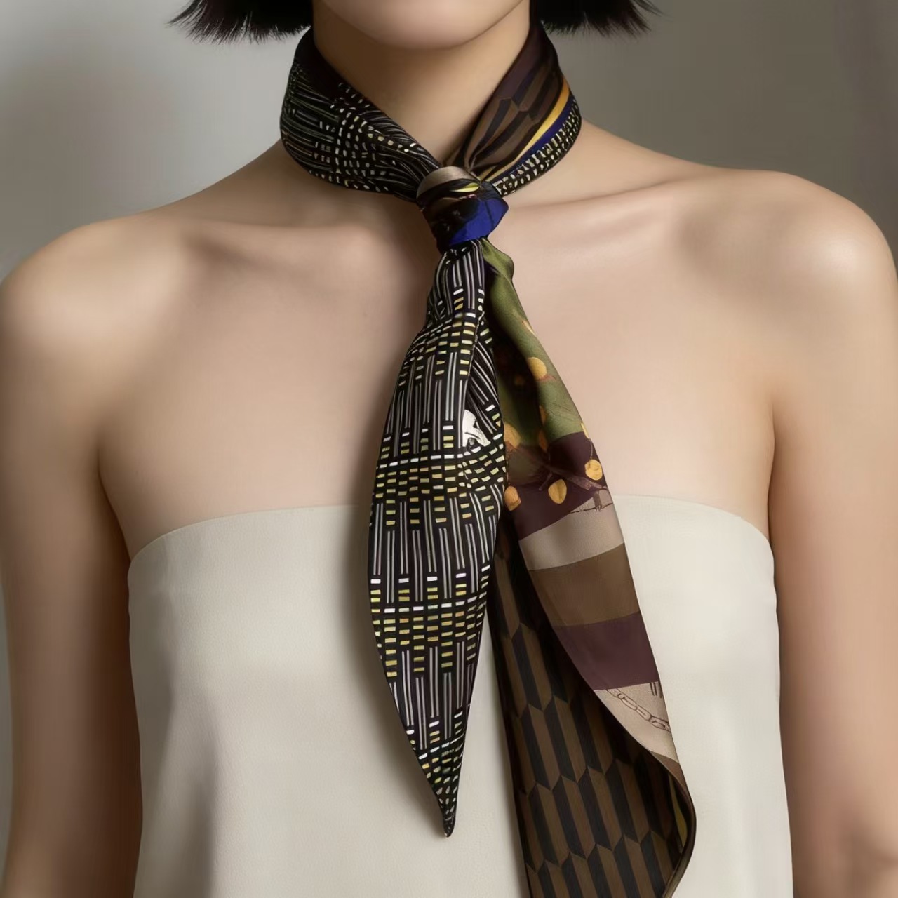 Luxury Print Long Hair Ribbon  – Ascot Neck Scarf recenzja i cena